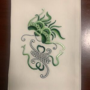 Chinese White Silk Ascot Scarf w/Fringe & Embroidery NWOT